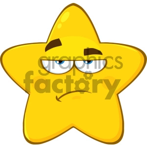 Royalty Free RF Clipart Illustration Grumpy Yellow Star Cartoon Emoji Face Character With Sadness Expression Vector Illustration Isolated On White Background
