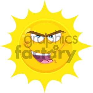 Royalty Free RF Clipart Illustration Evil Yellow Sun Cartoon Emoji Face Character With Bitchy Expression Vector Illustration Isolated On White Background