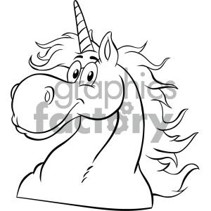 Clipart Illustration Black And White Magic Unicorn Head Classic Cartoon Character Vector Illustration Isolated On White Background
