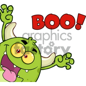Green Monster Cartoon Emoji Character Scaring Vector Illustration Isolated On White Background With Text Boo