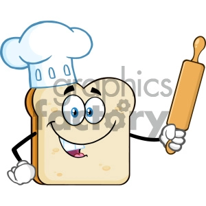 Baker Bread Slice Cartoon Mascot Character With Chef Hat Holding A Rolling Pin Vector Illustration Isolated On White Background