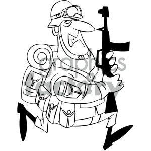 black and white cartoon military character