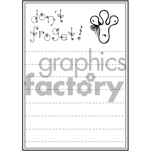 This clipart image features a playful and creative design with the words don't forget stylized with elements of vines or leaves, suggesting a nature theme. Among the letters, there are a couple of small, simple illustrations of frogs. The letters and frogs create a harmonious composition adjacent to a larger, stylized drawing of a frog's face on the right side. The frog face is simplified, with a big smile and a whimsical expression, while the lower half of the image consists of horizontal lines, making it resemble a piece of notebook paper or a writing template for children.