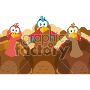 Thanksgiving Turkeys Cartoon Mascot Characters Vector Illustration Flat Design Isolated On no Background