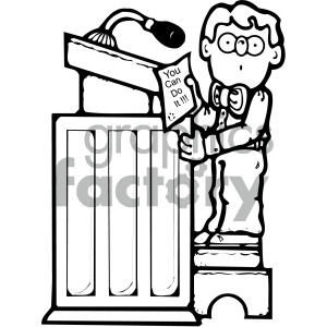 child reading at a podium black white