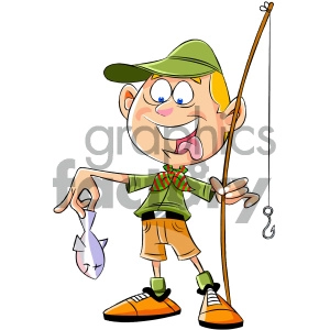 cartoon boy scout character fishing