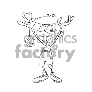 black and white cartoon runner with a prosthetic leg