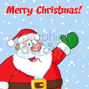 Happy Santa Claus Cartoon Mascot Character Waving Vector Illustration Over Winter Background With Text Merry Christmas