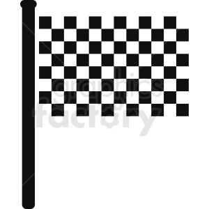 In this clipart image, there is a black and white checkered flag typically associated with auto racing and indicating the finish line.