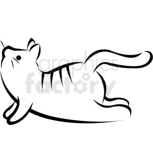 black and white cartoon cat doing yoga upward facing dog pose vector