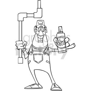 plumber holding glue black and white clipart