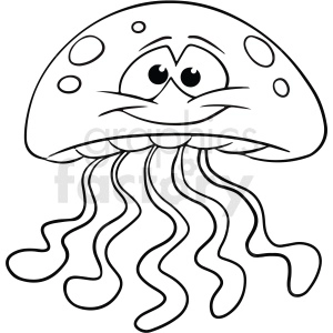 The clipart image shows a black and white cartoon jellyfish, commonly found in the ocean as part of sea life.

