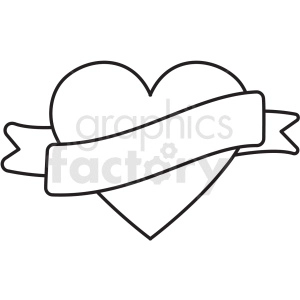 black white heart with ribbon vector clipart