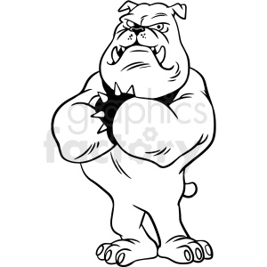 black and white cartoon bulldog with arms crossed vector clipart