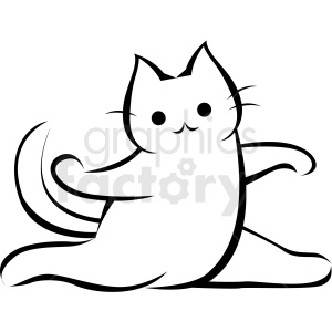 black and white cartoon cat doing yoga sideward pose vector
