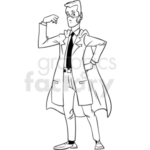 black and white cartoon doctor wearing hero cape vector clipart