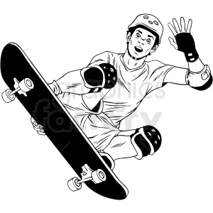 black and white skateboarder doing tricks vector illustration