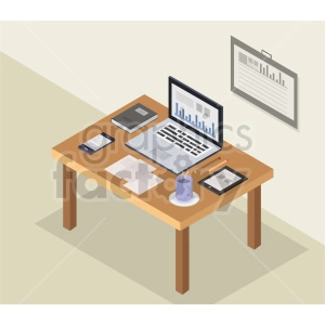 isometric office desk vector graphic clipart