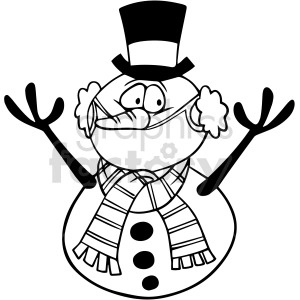 black and white snowman wearing mask vector clipart