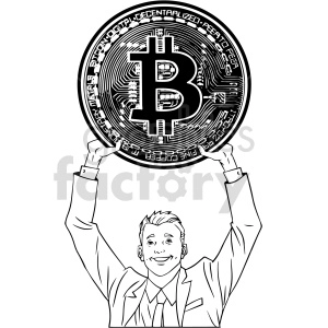 black and white man holding large bitcoin vector clipart