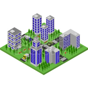 downtown buildings isometric clipart