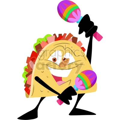 cartoon taco character holding maracas vector clipart