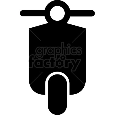 The clipart image shows a simplified, black and white silhouette of a scooter viewed from the front. The scooter has handlebars, a flat platform for the rider's feet, and two wheels. This image could be used as an icon or symbol for anything related to scooters or transportation in general.
