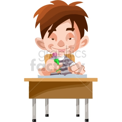asian student sitting at desk vector