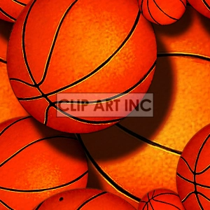 The clipart image shows a basketball, which is a round ball used in the sport of basketball. The ball is shown with black lines on an orange background. There are other basketballs in the picture as well, of varying sizes
