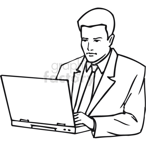 business man using laptop black white