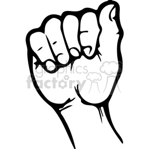 This clipart image shows a hand gesturing the letter A in American Sign Language (ASL). The fist is closed with the thumb extended alongside the fingers, representing the ASL sign for the letter A.