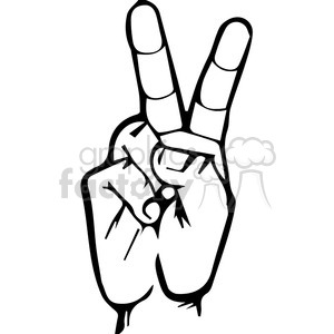 The image is a black and white clipart that depicts a hand gesture representing the letter 'V' in sign language. The gesture is made by raising and separating the index and middle fingers while the rest of the fingers are curled into the palm.
