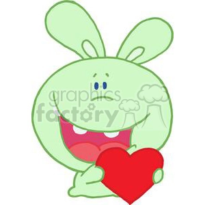 Romantic Green Rabbit Holds Heart Smiling