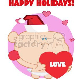 Happy Holidays Romantic Cupid with Heart and a Santa Hat