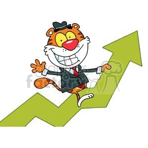 Happy Tiger Riding On A Green Arrow Of Success