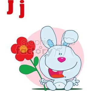 JAckrabbit smiling with a Red and Orange Flower in Front of a Light Pink Sphere