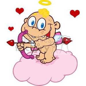 Cute Bare Bottom Cupid with Bow and Arrow Floating With Hearts