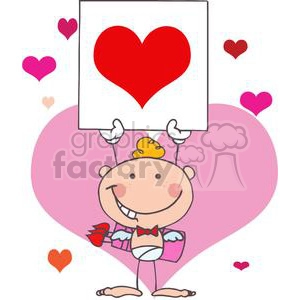Blond Haired Baby Boy Cupid holding Up A Heart Card