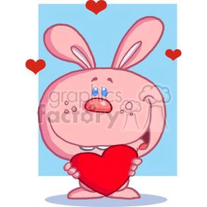 A Pink Rabbit With Heart In Front Of Blue Background