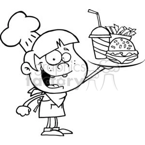 Fast Food Boy Chef Holding Up Hamburger Drink And French Fries