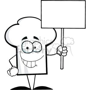 Cartoon Chefs Hat Character Holding A Blank White Sign