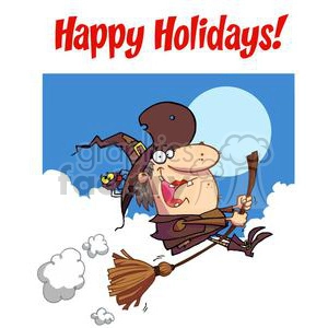 2254-Happy-Holidays-Greeting-With-Witch-rides-broom-copy1