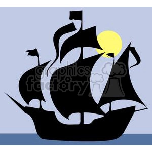 Pirate ship silhouette on the calm sea