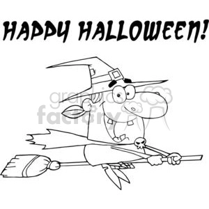 happy Halloween witch flying on her broom