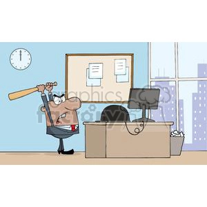 3315-Angry-African-American-Businessman-With-Baseball-Bat-In-Office
