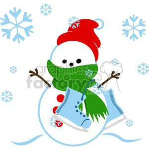 snowman with red hat and ice skates