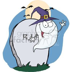 3216-Happy-Halloween-Ghost-Flying-Next-To-Tombstone-And-Bats-Near-A-Full-Moon