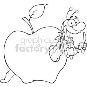 cartoon worm in an apple