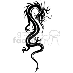 The image displays a stylized version of a Chinese dragon in black and white. It is a graphic design that could be used as a vinyl decal or a tattoo template. The dragon is depicted with fluid lines and swirls, giving it a sense of movement. It features the typical characteristics of a Chinese dragon, including a serpentine body, scales, and claws.