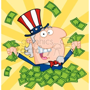 Uncle Sam in a pile of cash